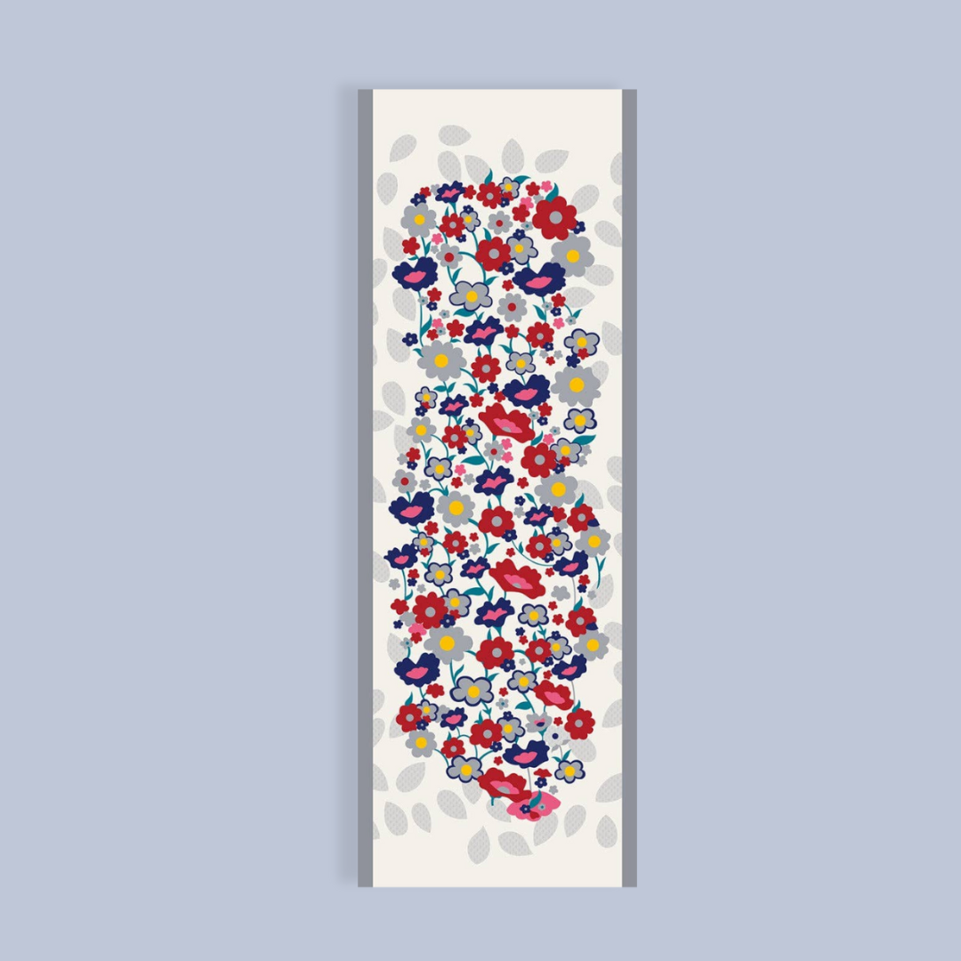 Floral patterned scarf on a light blue background