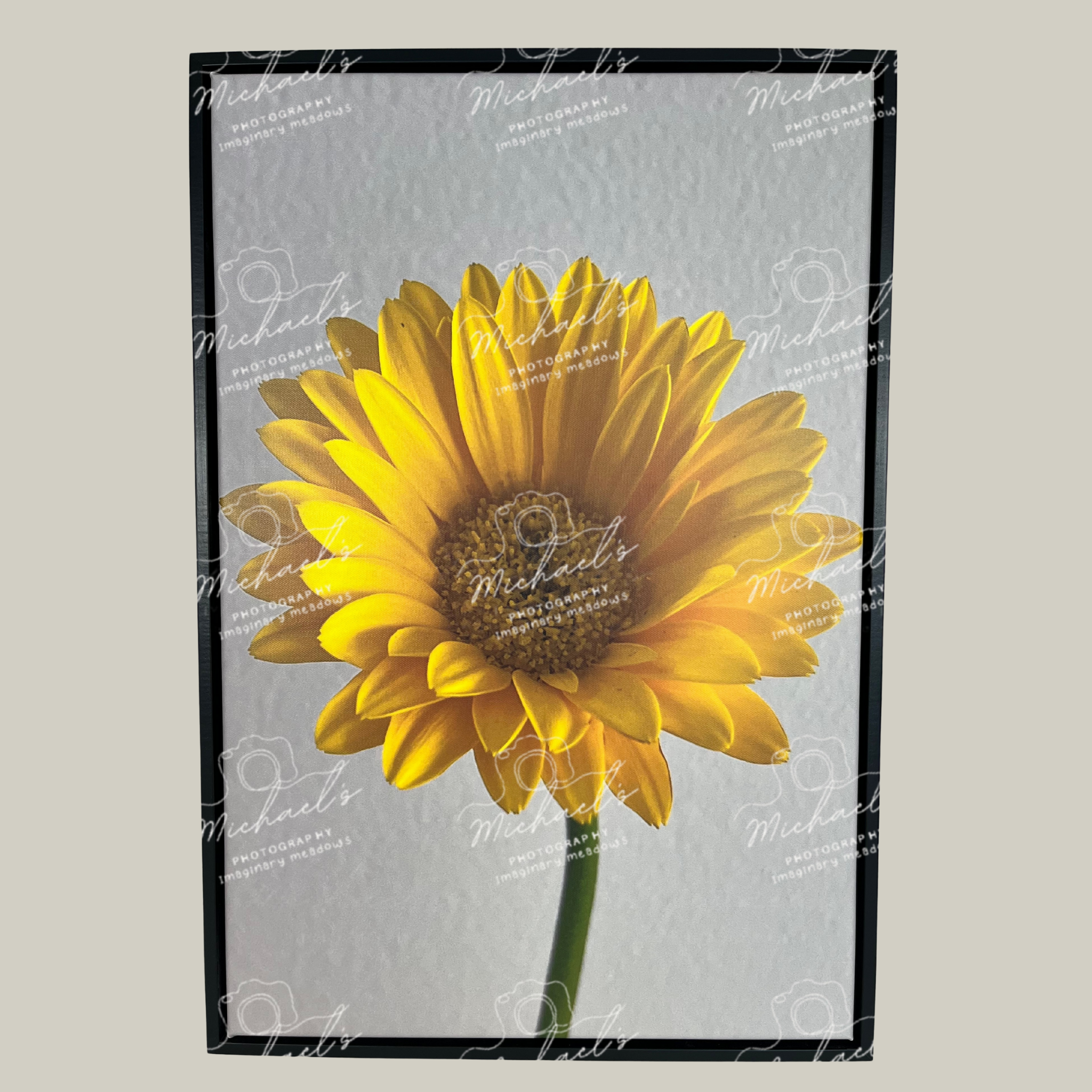 Matte black framed yellow sunflower with 'Michaels' branding on a white background