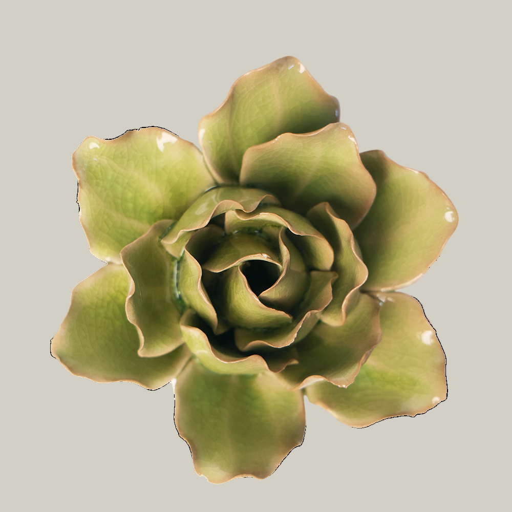 Green ceramic flower sculpture
