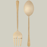 Gold plated stainless steel serving set featuring a large fork and spoon. 