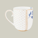 Porcelain mug from Pip Studio Royal White collection with blue floral design and gold accents.