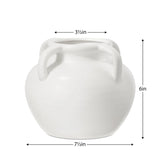 White ceramic vase with dimensions indicated on a white background