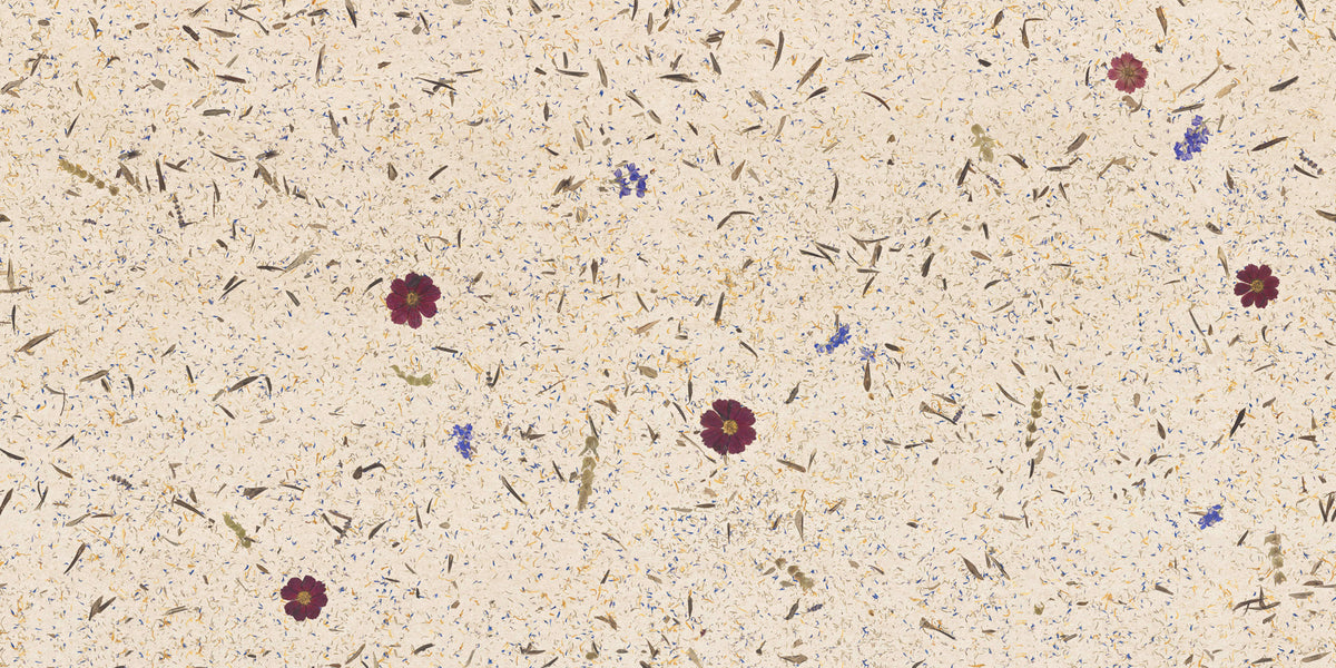 A larger image of the Carpe Diem wall covering featuring the botanicals as they would appear on a wall.