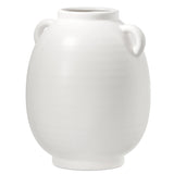 White ceramic vase with two handles on a white background