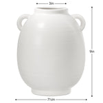 White vase with dimensions indicated on a white background