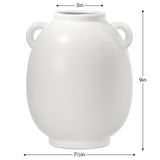 White vase with dimensions indicated on a white background