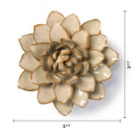 A ceramic Dahlia sculpture shown from above on a white background, with dimension lines and labels indicating a width of 5 1/2 inches and a height of 2 1/2 inches.