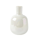 Mini bud vase features a sleek bottle shape and a rainbow lustre glass finish that catches the light beautifully.
