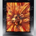 Framed artwork of a close-up of a Dahlia flower with a matte black frame