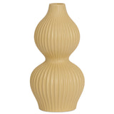 Yellow double gourd shaped tall bud vase with ribbed texture.