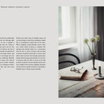 Interior design book page with a photograph of a table setting.