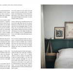 Page from a book with text on the left and a bedroom scene on the right.