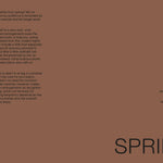 Text on a brown background with the word 'SPRING' at the bottom.
