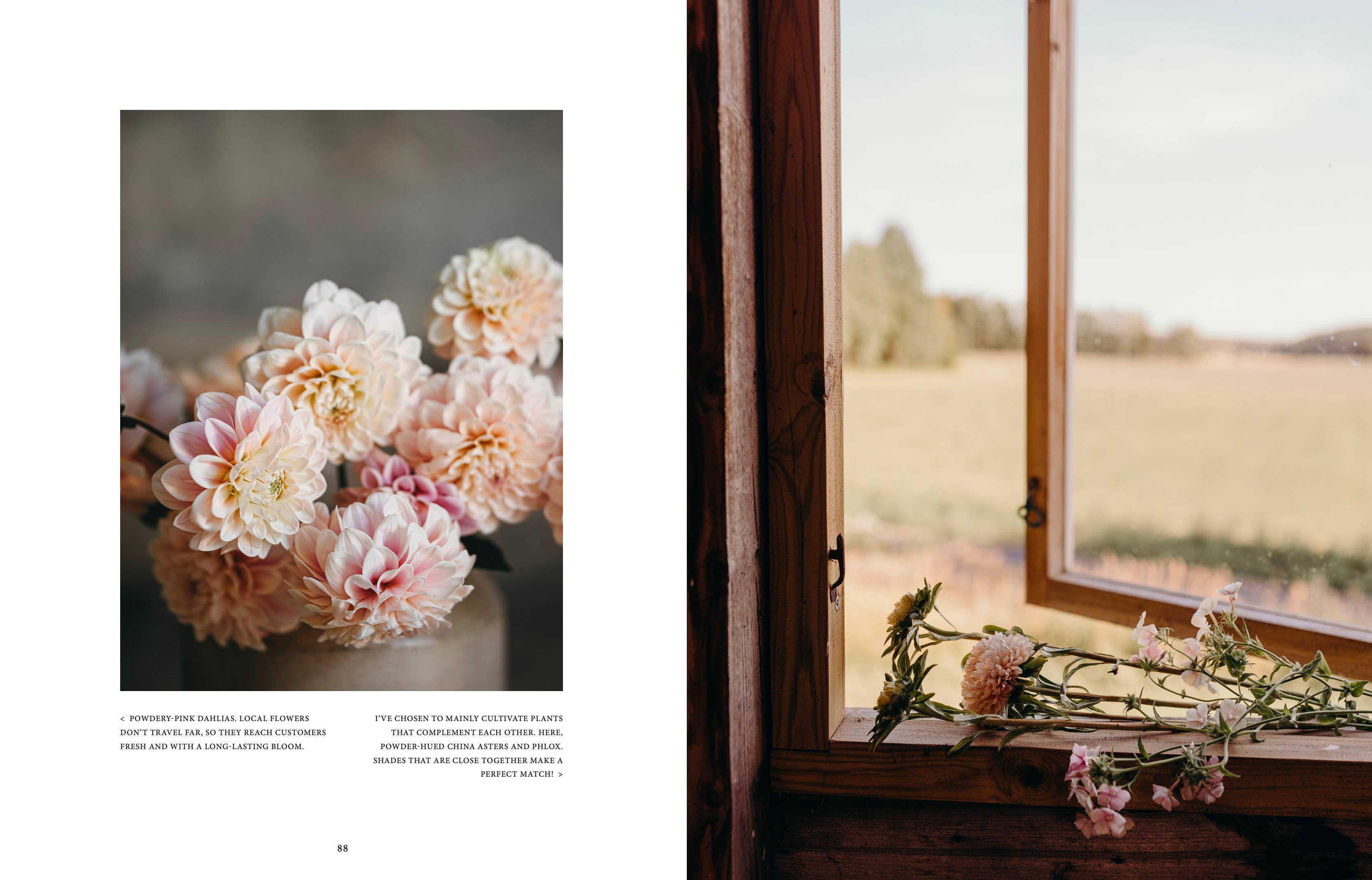 Floral arrangement on a table next to a window with a scenic view.