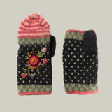 Beautiful pair of hand-knit mittens with embroidered floral design 