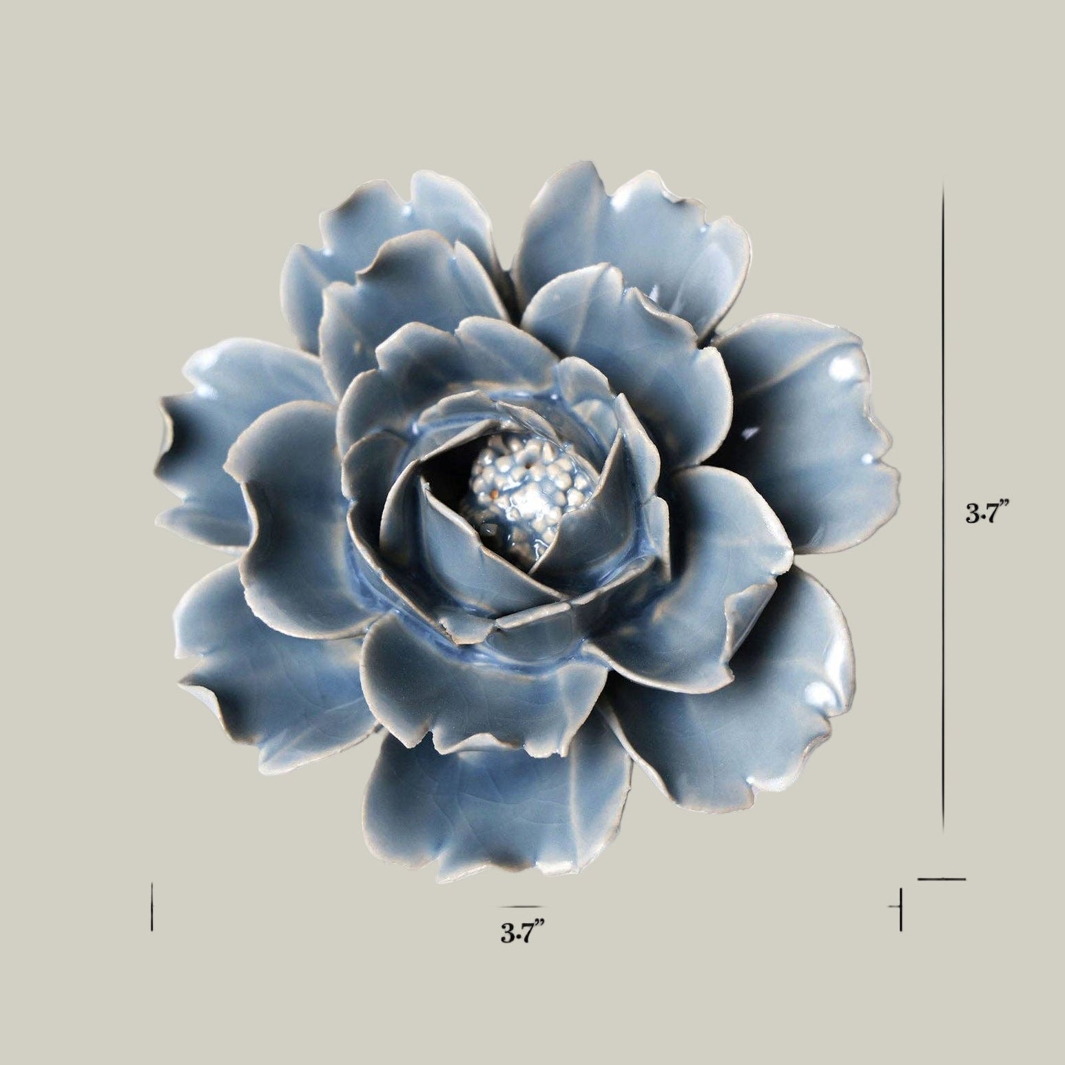 Beautiful Azure ceramic Peony sculpture with measurements